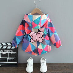 Girls Bright Multi-Colour Rain Jacket with Butterfly Detail, Color - Pinks