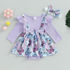 Baby Girl Clothing Set - Purple Butterfly Romper Dress