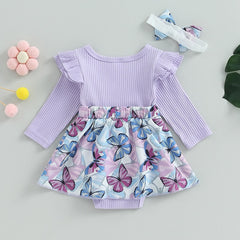 Baby Girl Clothing Set - Purple Butterfly Romper Dress