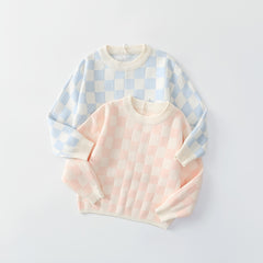 Checked Knitted Toddler Tracksuit Set - Blue