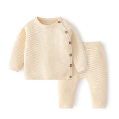 Baby Clothes Set - Knitted Lounge Set - Beige