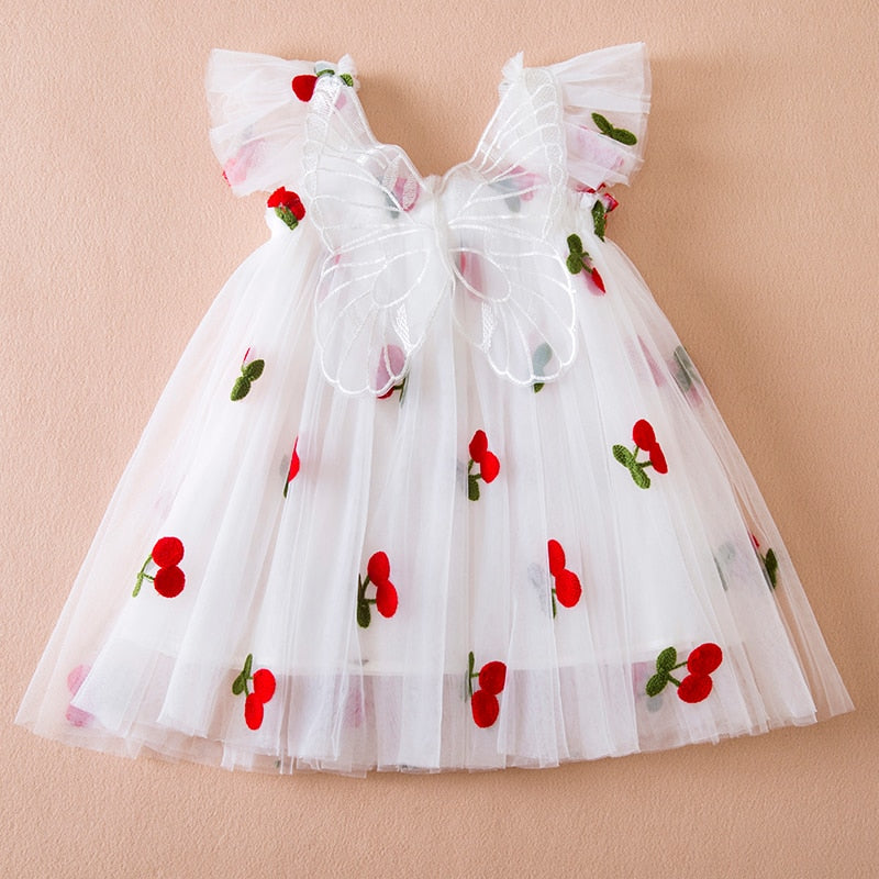 Baby Girl Princess Dress with Butterfly Wings, Embroidered - WHITE STRAWBERRY