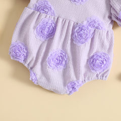 Rosebud - Baby Girls Romper 3D Flower Short Sleeve Square Neck