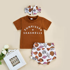 Shell Print Baby Girls 3pcs Clothes Sets 0-24M