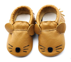 Baby shoes Genuine Leather Moccasins - Tan Mouse with Tassel Fringe.