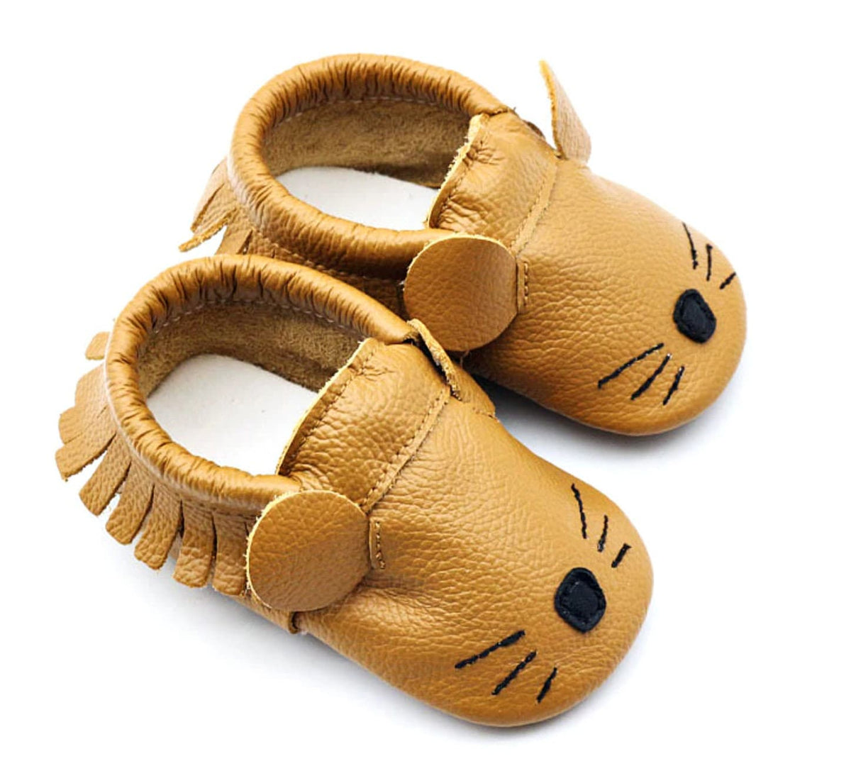 Baby shoes Genuine Leather Moccasins - Tan Mouse with Tassel Fringe.