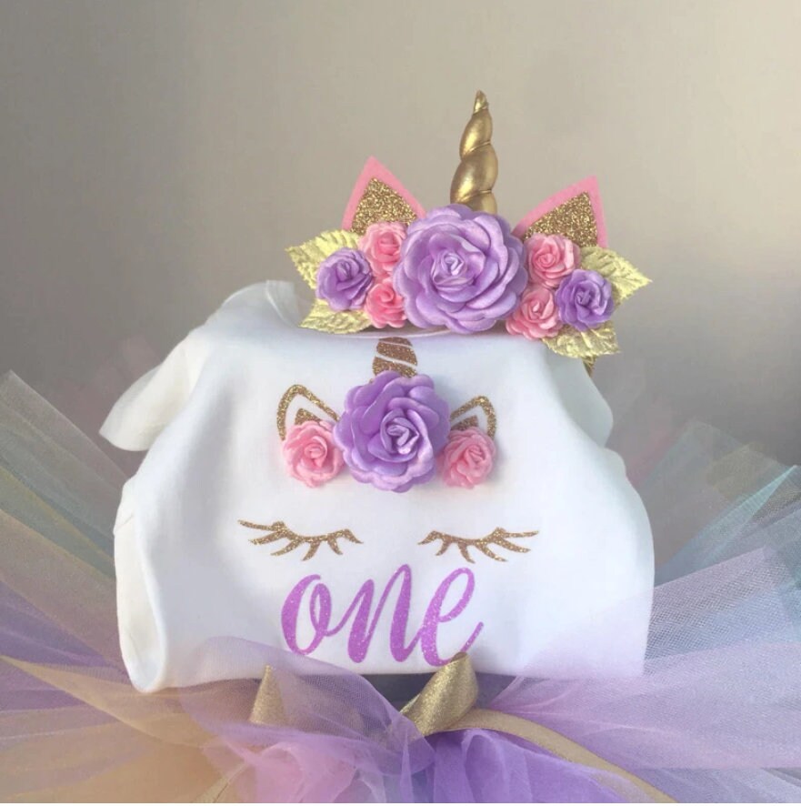 Purple Princess Unicorn First Birthday + Unicorn Crown.