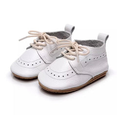Baby Oxford Brogues - Handmade Genuine Leather Baby Shoes, White Leather.