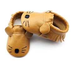 Baby shoes Genuine Leather Moccasins - Tan Mouse with Tassel Fringe.