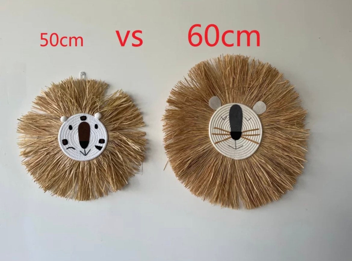 Simba - 60cm Lion Face Raffia Wall Hanging.