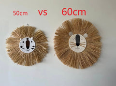 Simba - 60cm Lion Face Raffia Wall Hanging.