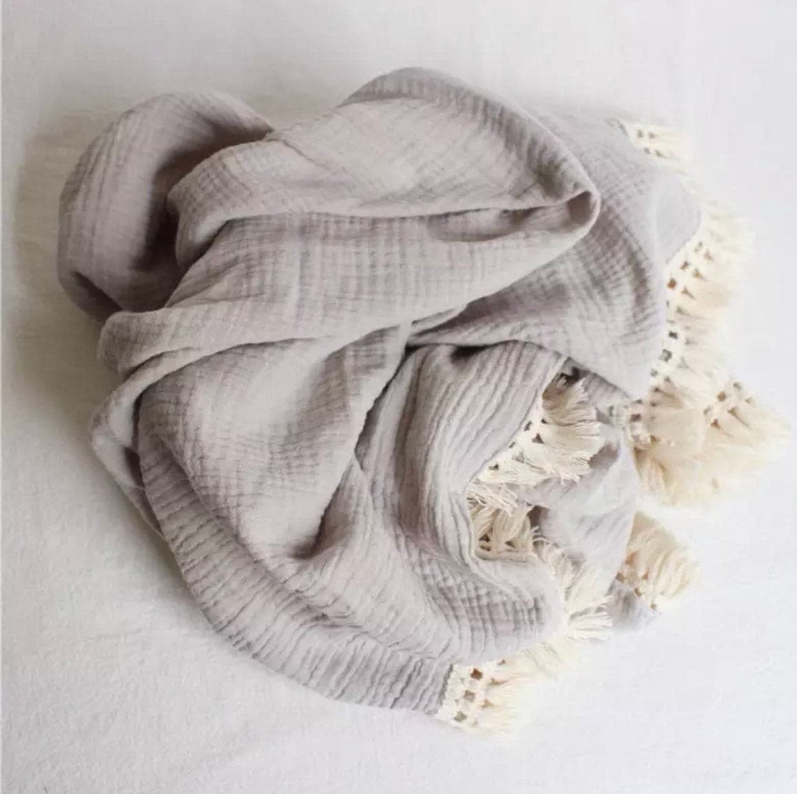 Personalised Baby Blanket in Muslin with Tassels.
