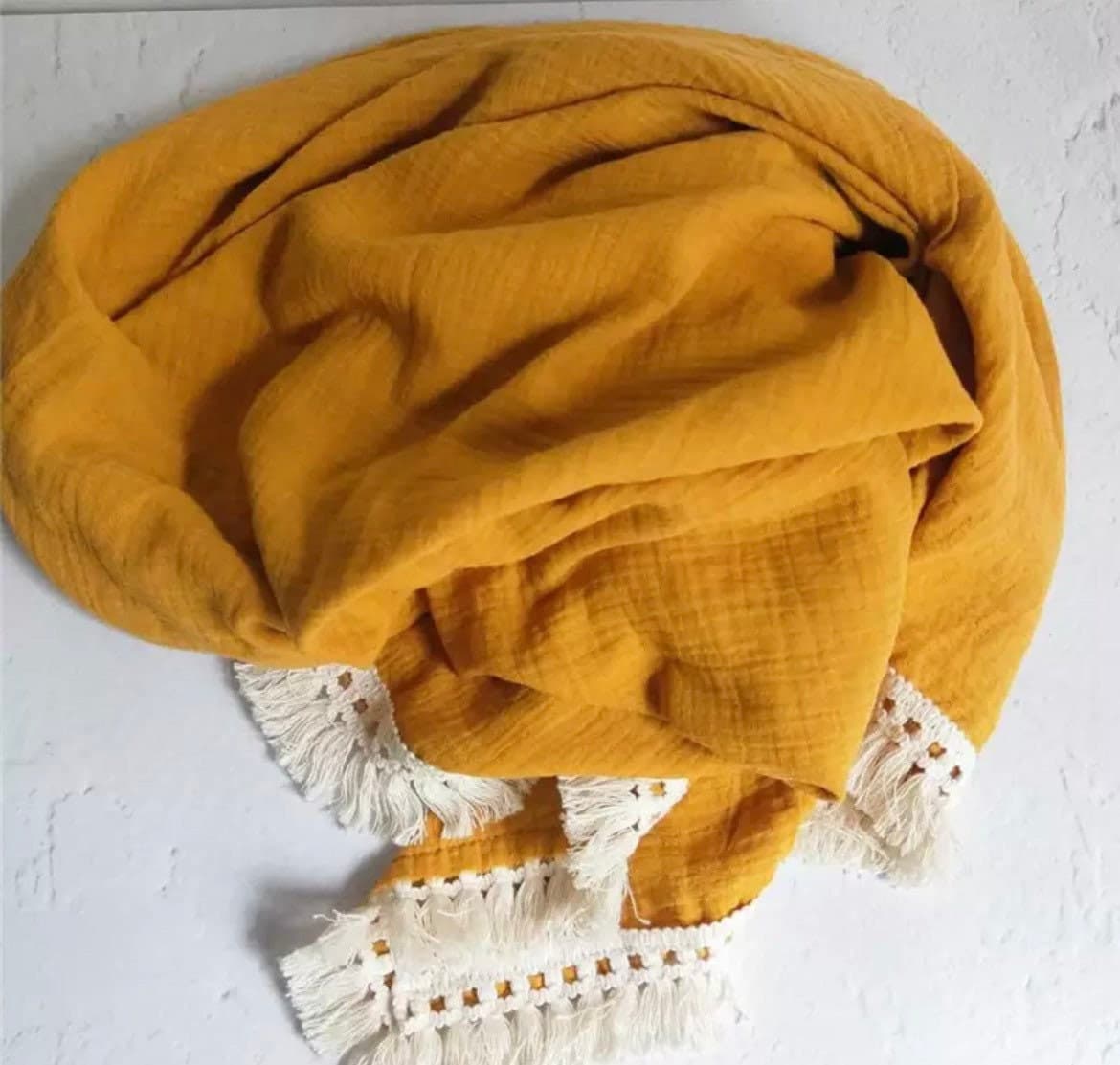 Personalised Baby Blanket in Muslin with Tassels.