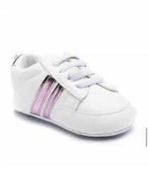 Razz Baby sneakers - 2 stripes on Vegan Leather - First Walker Shoes-
 Welcome! Thanks for looking in our shop and viewing these beautiful baby shoes.Your baby will look so adorableIn these smart casual shoes perfect for so many occas-Bijou Bubs