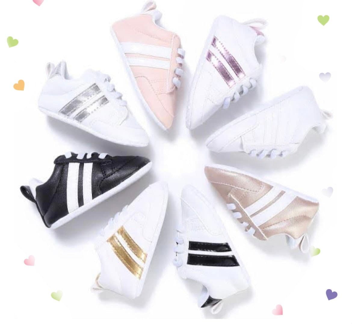 Razz Baby sneakers - 2 stripes on Vegan Leather - First Walker Shoes-
 Welcome! Thanks for looking in our shop and viewing these beautiful baby shoes.Your baby will look so adorableIn these smart casual shoes perfect for so many occas-Bijou Bubs