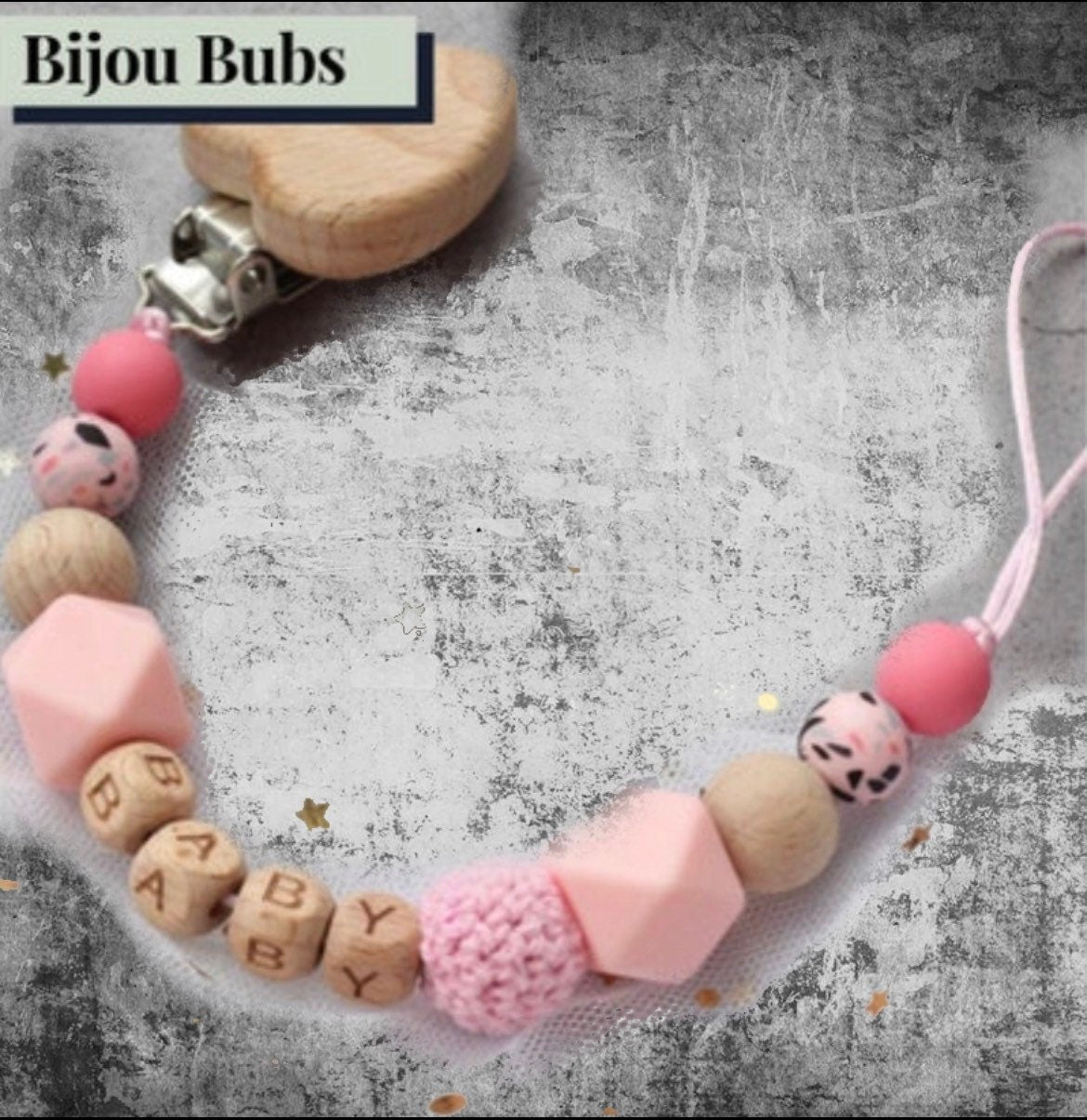 Personalised Baby Dummy Clip, BPA Free Silicone-
 Thank you for visiting my shop!Our adorable pacifier clips are made up of high quality food grade silicone beads that are:&gt;&gt; BPA, Phthalates, Cadmium, Lead, -Bijou Bubs
