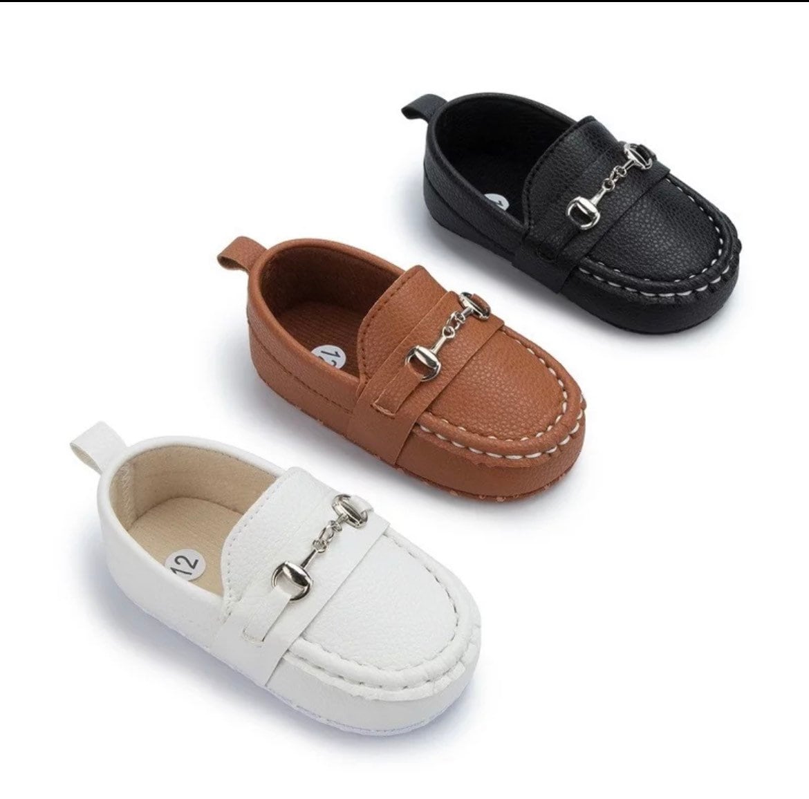 Boys Moccasin Loafers -  White-
Welcome! Thanks for looking in our shop and viewing these beautiful handcrafted baby shoes.Our high quality first walker shoes are durable &amp; super cute on baby’-Bijou Bubs