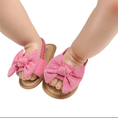 Maria - Baby Girl Cotton Bow Sandals-
 Welcome! Thanks for looking in our shop and viewing these beautiful baby shoes.Our high quality first walker shoes are durable, breathable &amp; super cute on baby-Bijou Bubs