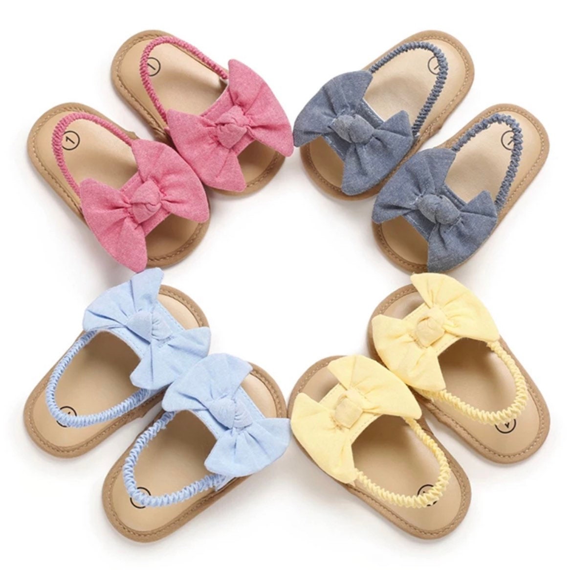 Maria - Baby Girl Cotton Bow Sandals-
 Welcome! Thanks for looking in our shop and viewing these beautiful baby shoes.Our high quality first walker shoes are durable, breathable &amp; super cute on baby-Bijou Bubs