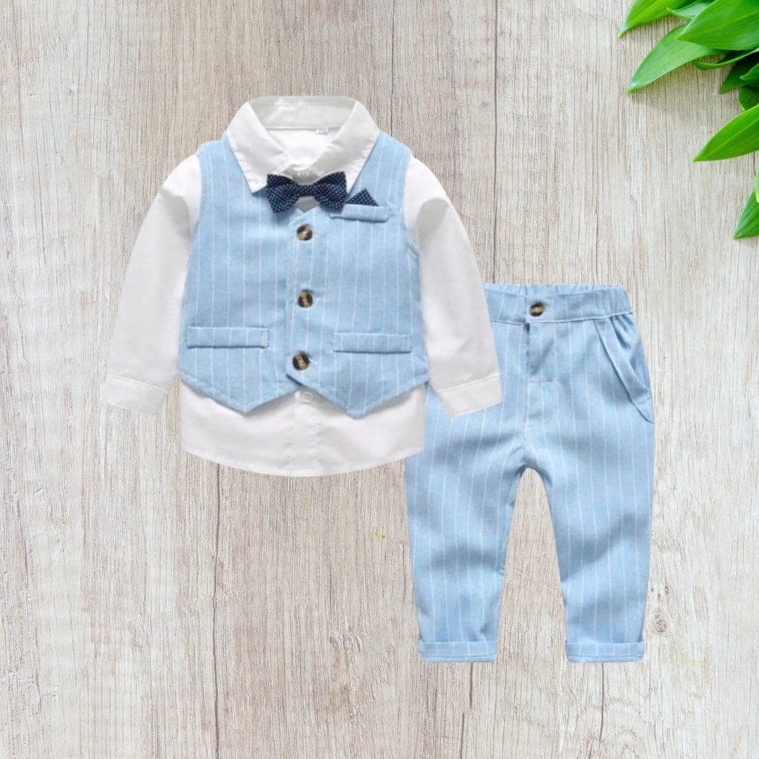 Monaco - Toddler Boys Linen Look Suit Set with Bow tie.