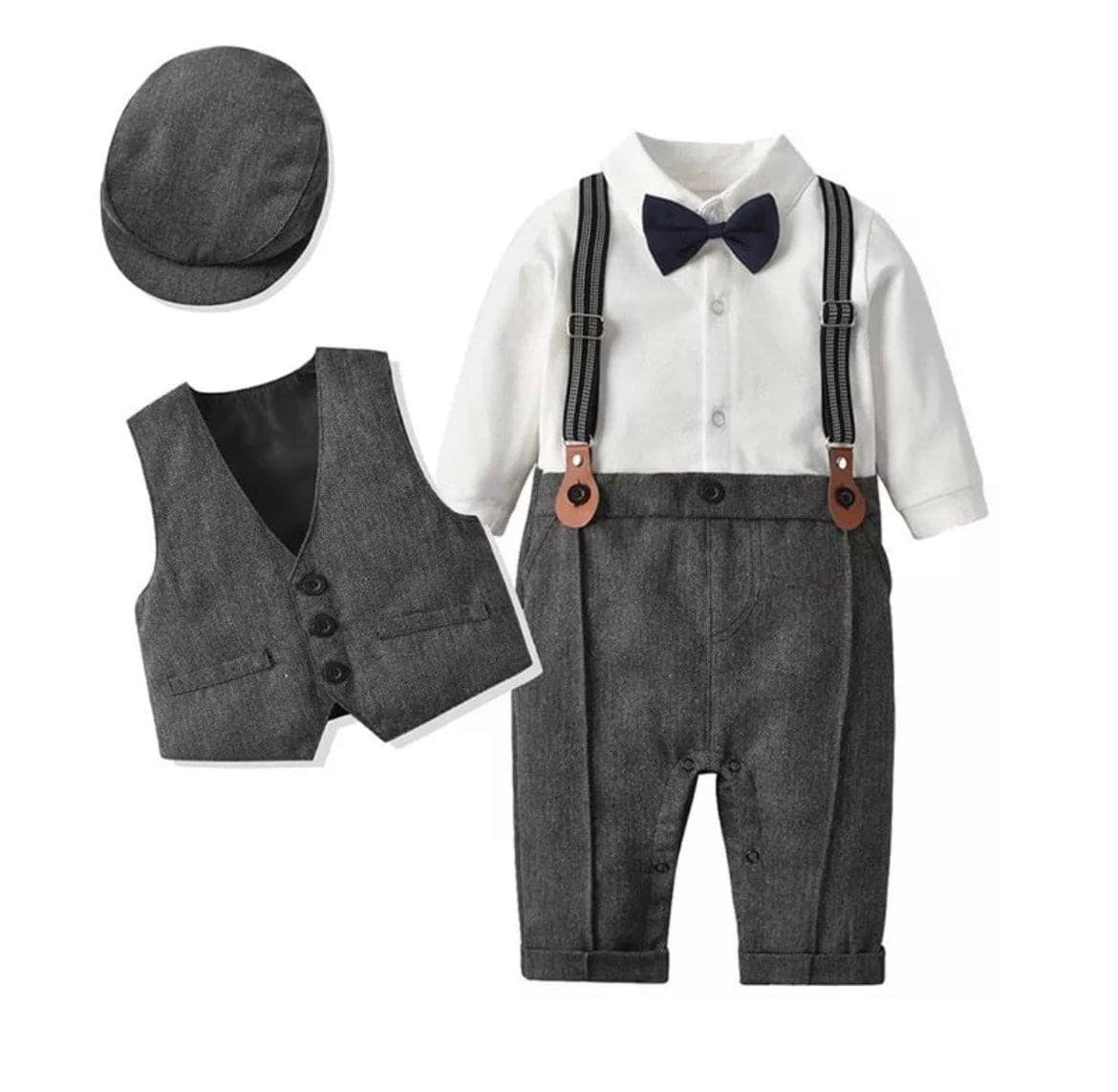 Baby Boys Formal Suit Gentleman Bowtie Romper Suspenders Shorts Wedding  Tuxedo Outfit