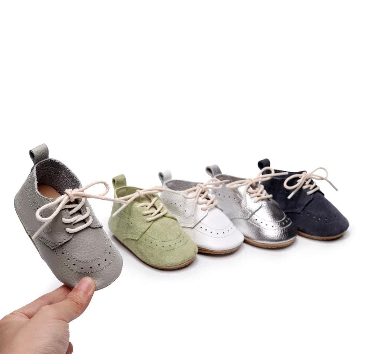 Baby Oxford Brogues - Handmade Genuine Leather Baby Shoes, White Leather.