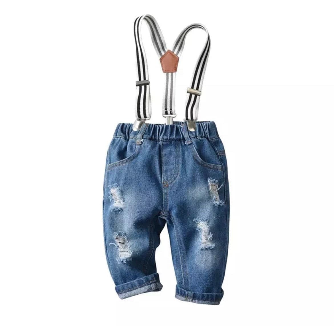 Trendy Baby Boy Denim and Plaid Shirt Set.