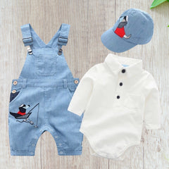 Yacht - Baby Boy Denim Overalls & Sailing Boat Romper Set.