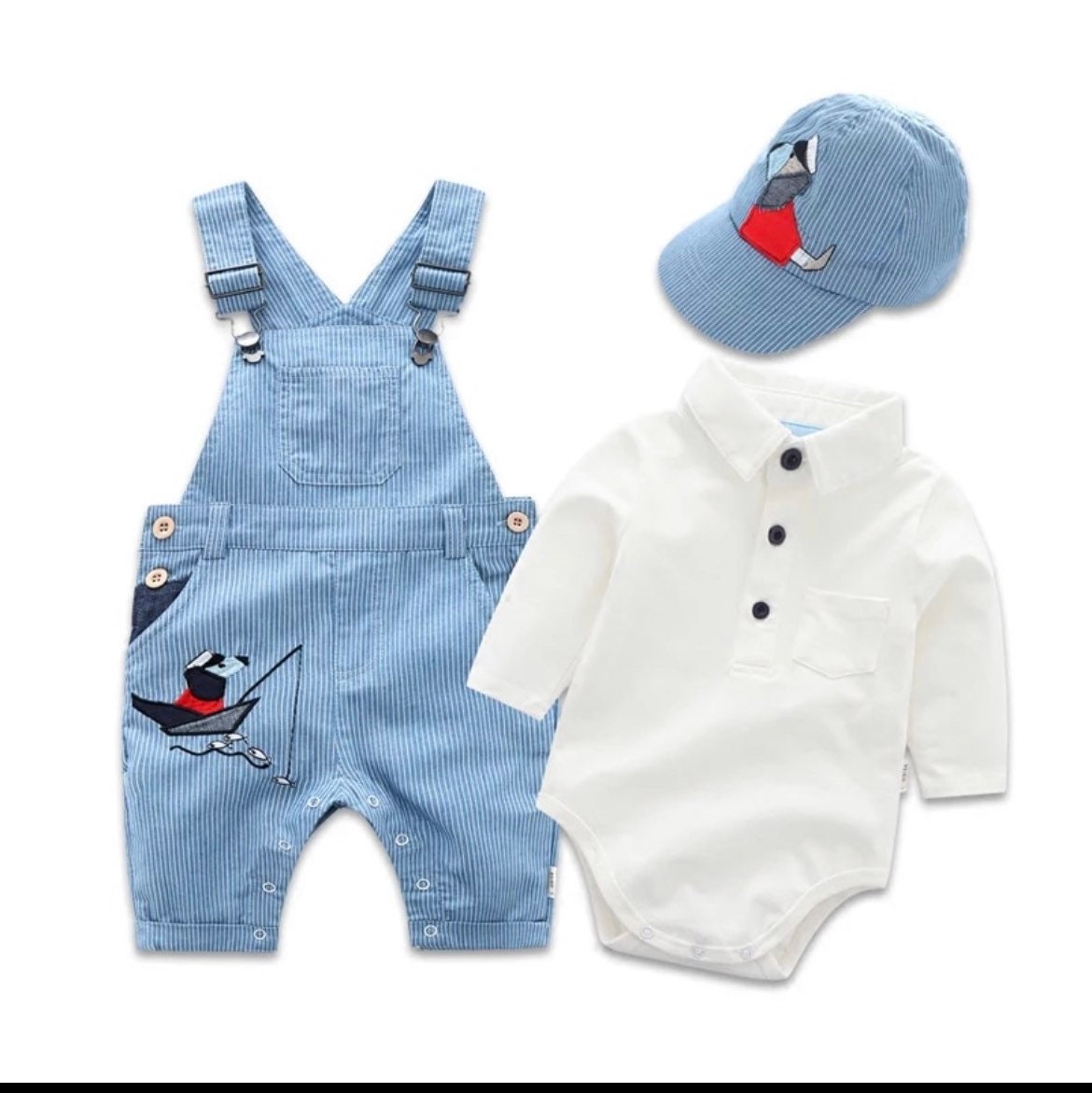 Yacht - Baby Boy Denim Overalls & Sailing Boat Romper Set.