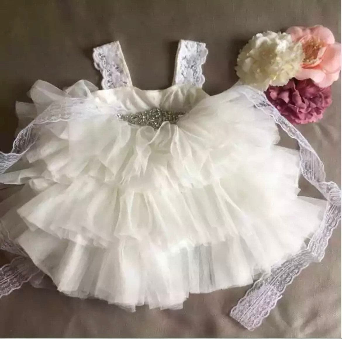 Davina - Princess Lace & Tulle Dress with Floral Sash.
