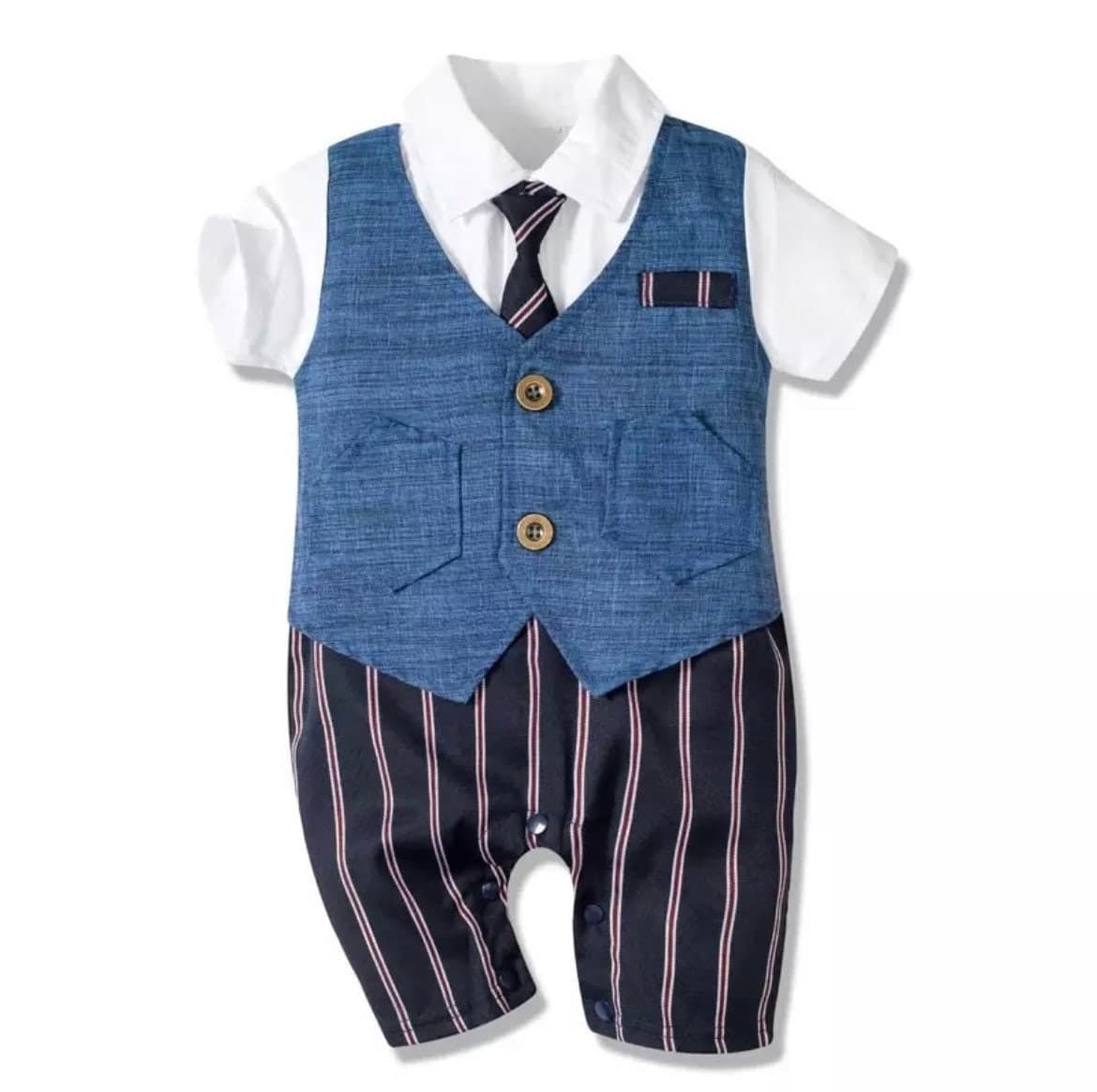 Louis - Baby Boy Suit Romper with Tie in Newborn to 2 years.