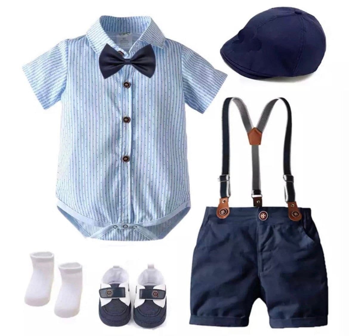 Fraser - Baby Boy Cotton Suit Set with Bow tie-This outfit is designed for a little Gentlemen.This will dress up your little baby boy to look special for many / any occasions - well made and so cute on!This is tr-Bijou Bubs