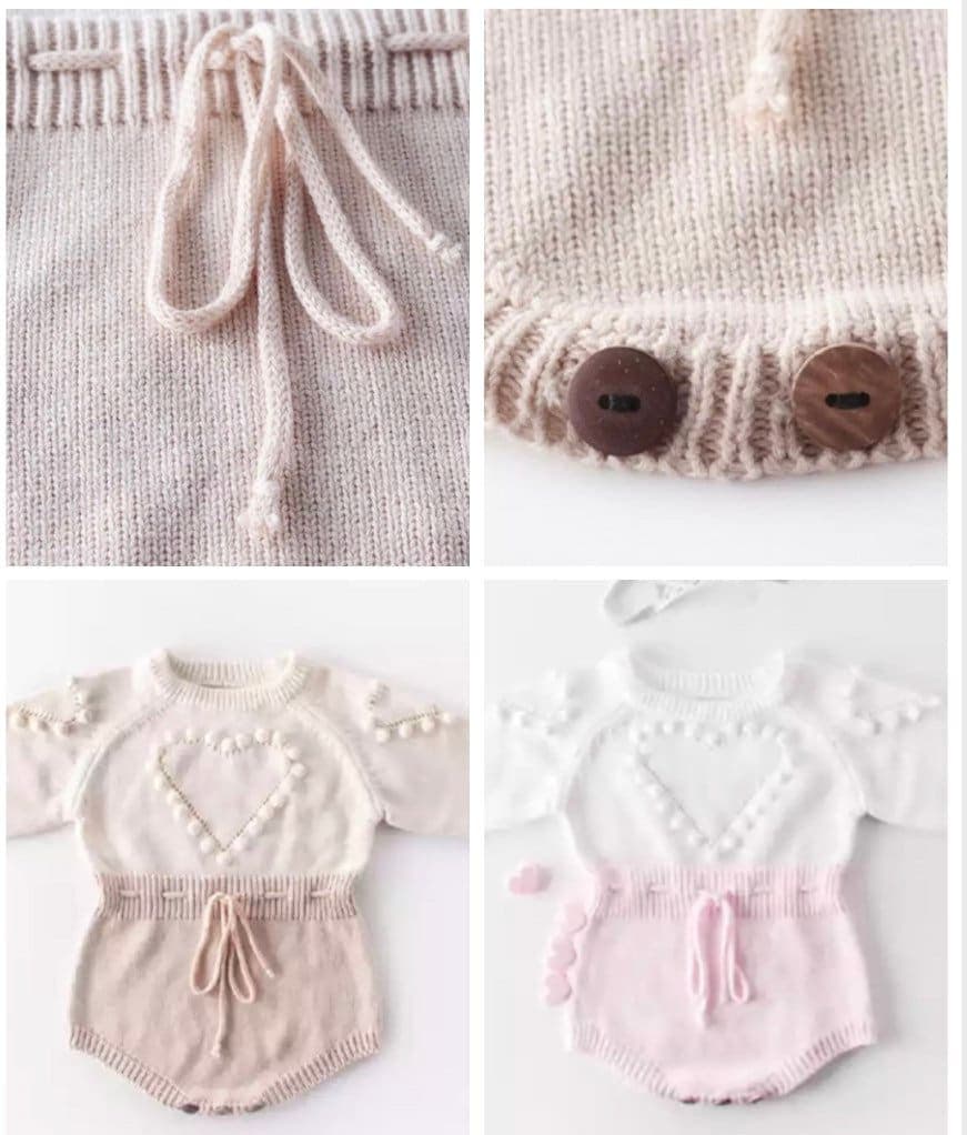 Stella - Baby Girl Knitted Heart Romper , size Newborn - 18 months.