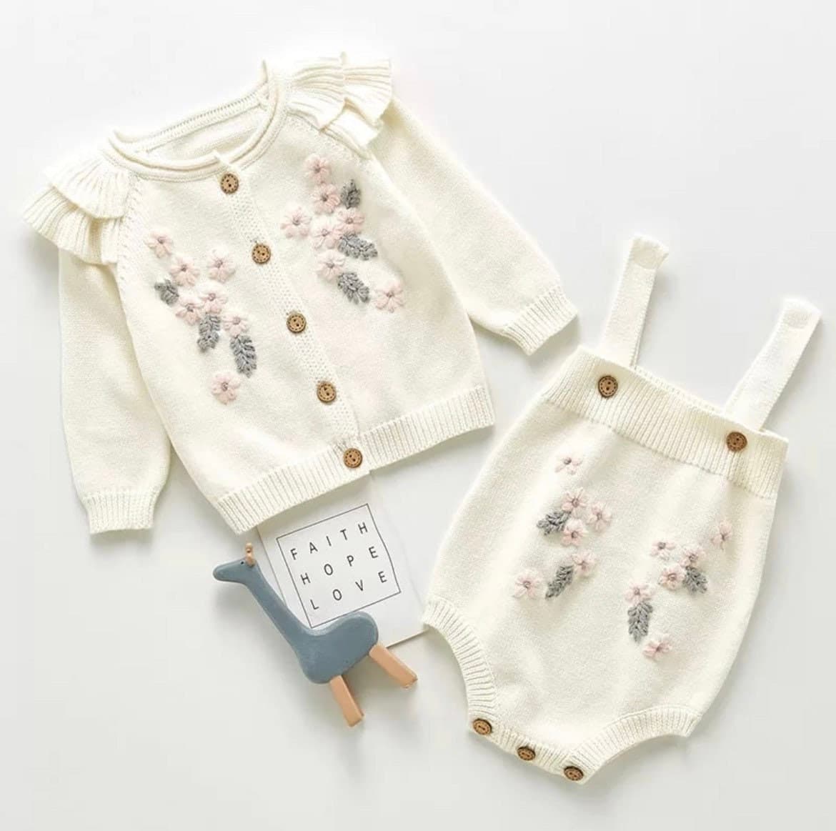 Emmaline Baby Girls Embroidered Cardigan Romper.