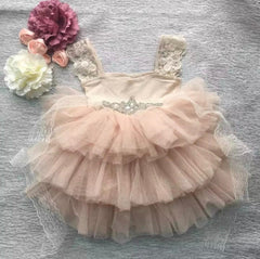 Davina - Princess Lace & Tulle Dress with Floral Sash.