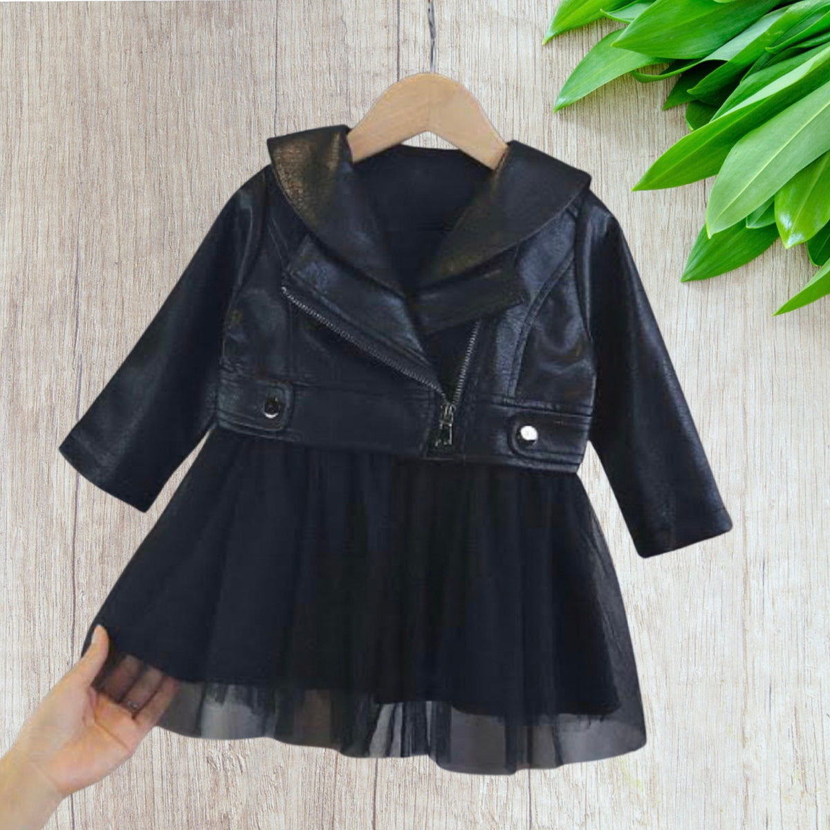 Black Rocker Tutu Dress with Leather Jacket in size 9 months to 5 years.