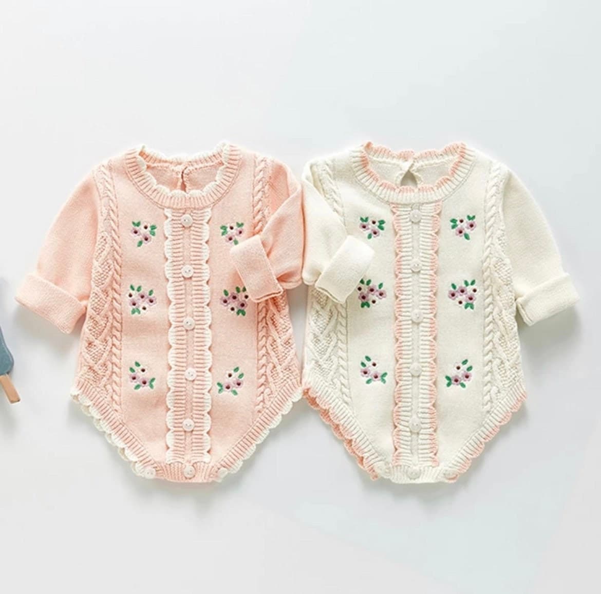 Emmaline Baby Girls Embroidered Cardigan Romper.