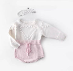 Stella - Baby Girl Knitted Heart Romper , size Newborn - 18 months.