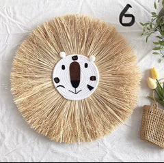 Simba - 60cm Lion Face Raffia Wall Hanging.