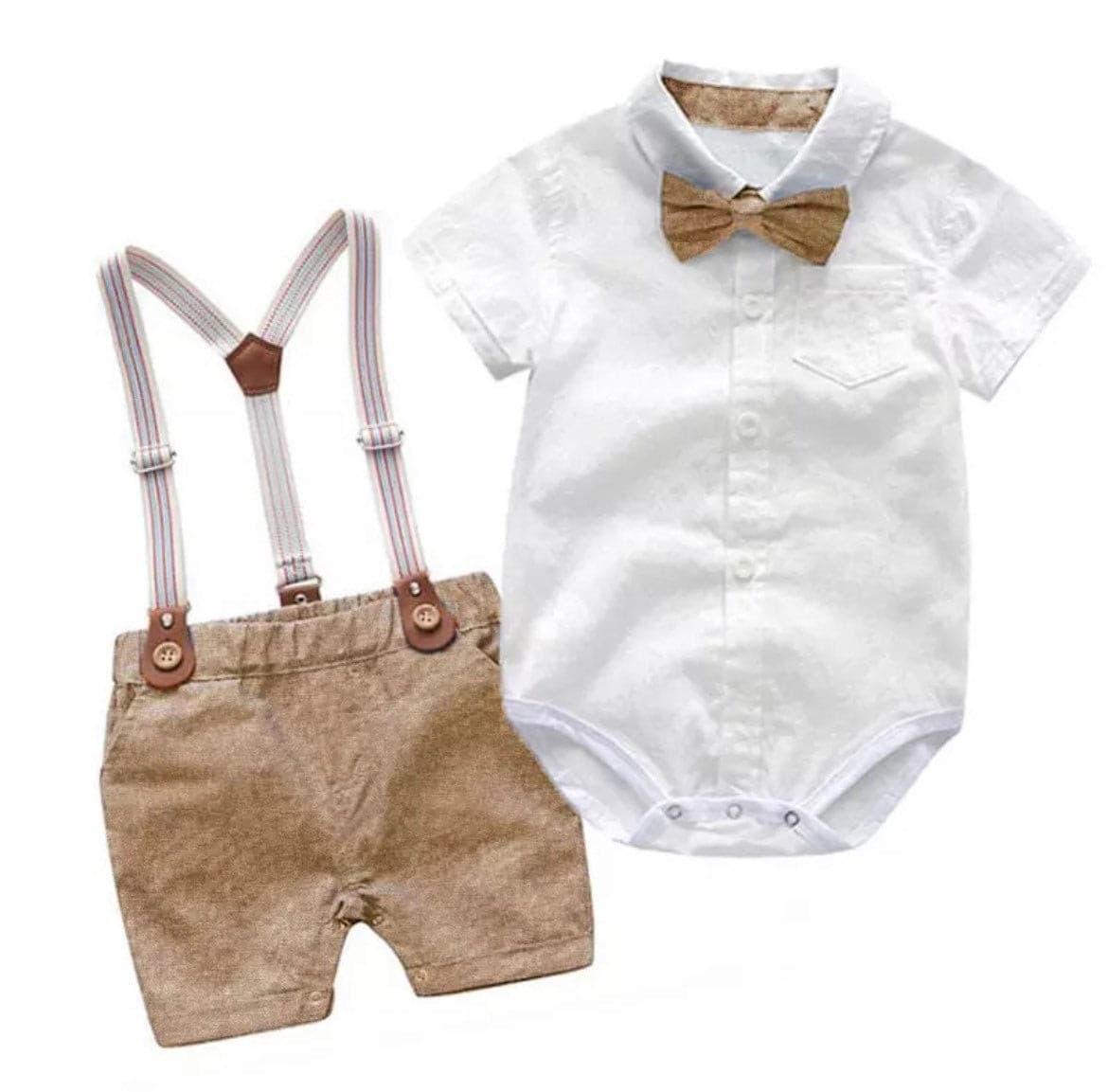 Short Sleeve Baby Boy Gentleman Suit with Bowtie , Newborn to 2 years.