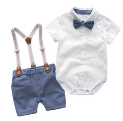 Byron Set - Baby Boy Gentleman Romper Suit with Bowtie Set in Newborn to 24 months.