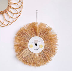 Simba - 60cm Lion Face Raffia Wall Hanging.