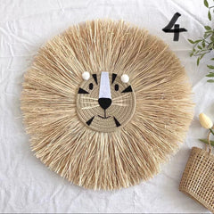 Simba - 60cm Lion Face Raffia Wall Hanging.