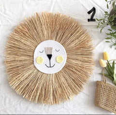 Simba - 60cm Lion Face Raffia Wall Hanging.