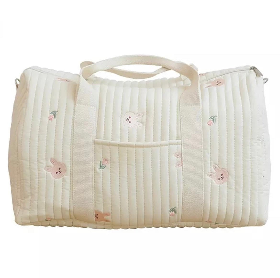 Large Nappy Bag , Embroidered and Quilted Diaper Bag.