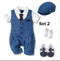 Louis - Baby Boy Suit Romper with Tie in Newborn to 2 years.