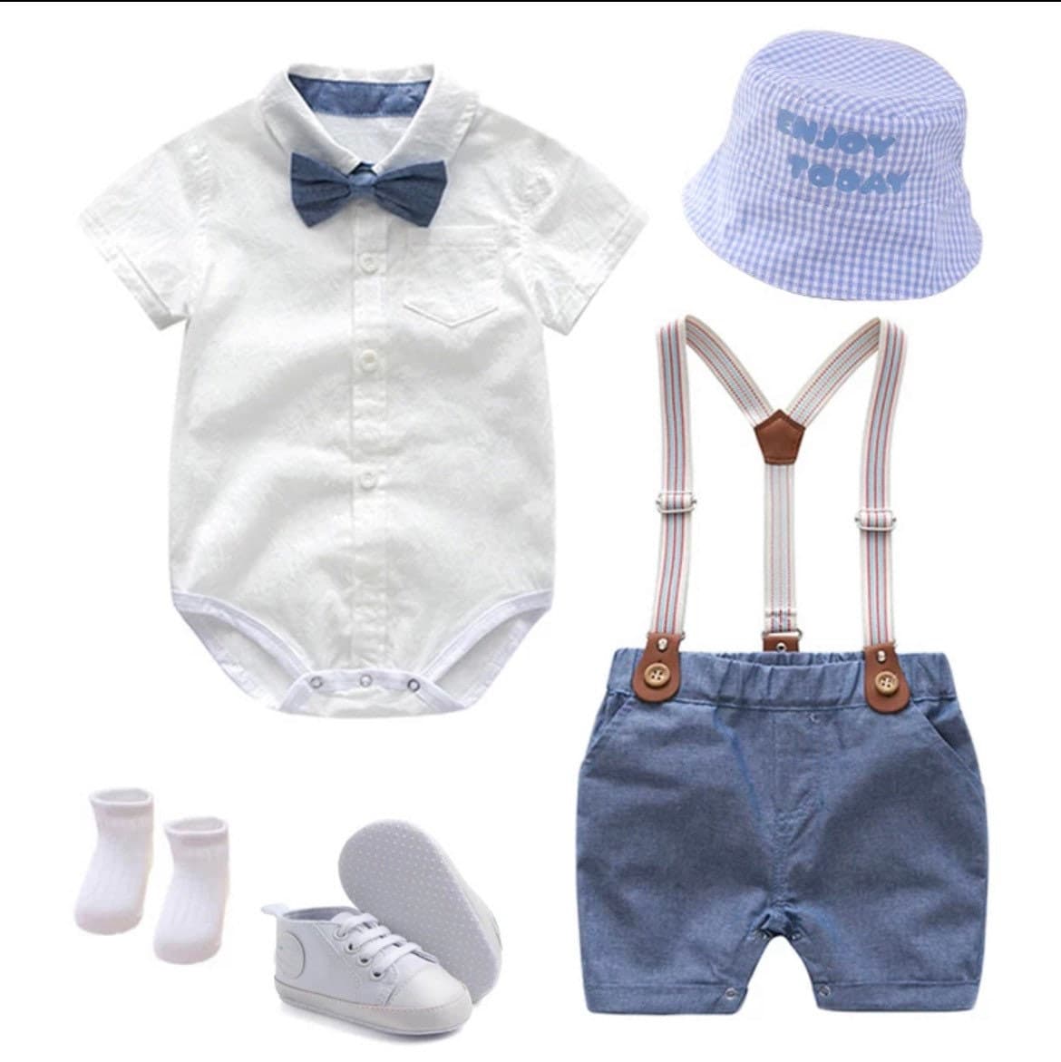 Byron Set - Baby Boy Gentleman Romper Suit with Bowtie Set in Newborn to 24 months.