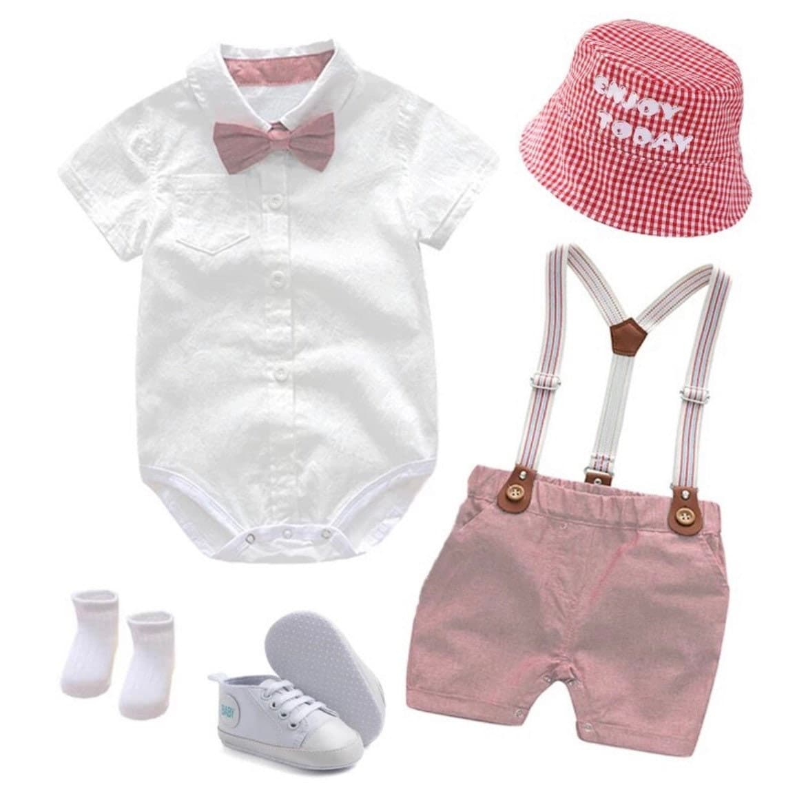 Byron Set - Baby Boy Gentleman Romper Suit with Bowtie Set in Newborn to 24 months.