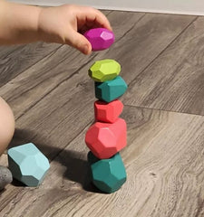 Wooden Montessori Baby Toys - Baby Toy Blocks - Wooden Baby Toys, Wood Balancing Blocks , Wooden toys,  Natural Wood Montessori Rocks.