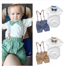 Short Sleeve Baby Boy Gentleman Suit with Bowtie , Newborn to 2 years.